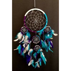 Dream Catcher - Hand Crafted Traditional Tie Dye Colors Turquoise, Purple &🌺